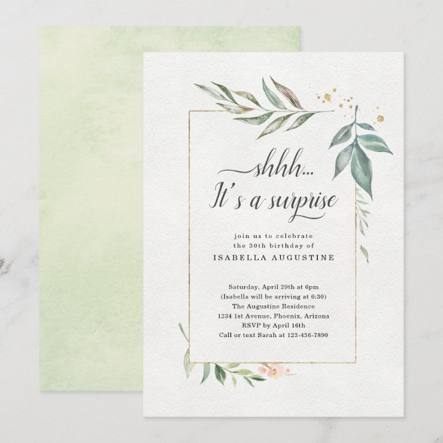 Surprise Birthday Party Watercolor Floral Invitation (Front/Back)