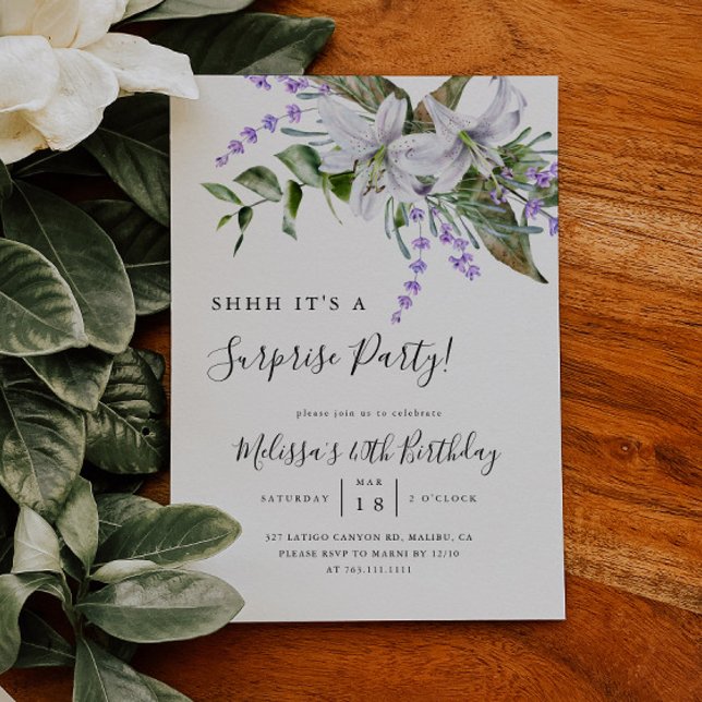 Surprise Birthday Party White Floral Invitation (Creator Uploaded)