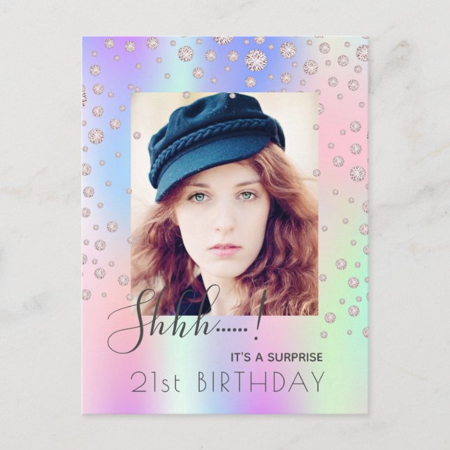 Surprise Birthday photo rainbow diamond invitation Postcard (Front)