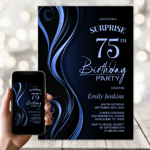 Surprise Black Blue 75th Birthday Party Invitation