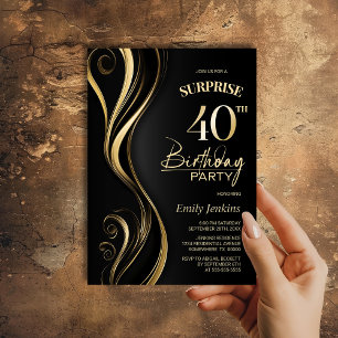 Surprise Black Gold 40th Birthday Party Invitation