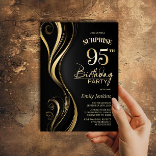 Surprise Black Gold 95th Birthday Party Invitation