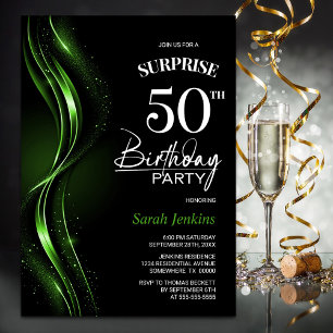 Surprise Black Green 50th Birthday Party Invitation