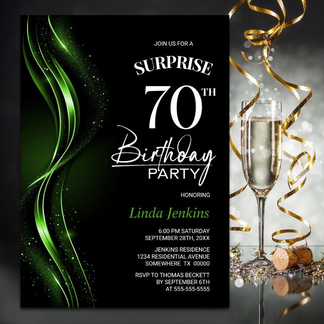 Surprise Black Green 70th Birthday Party Invitation (Creator Uploaded)