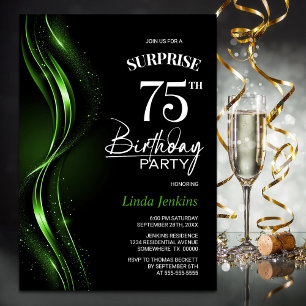 Surprise Black Green 75th Birthday Party Invitation