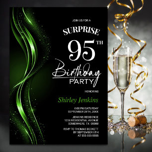 Surprise Black Green 95th Birthday Party Invitation