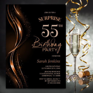 Surprise Black Orange 55th Birthday Party Invitation
