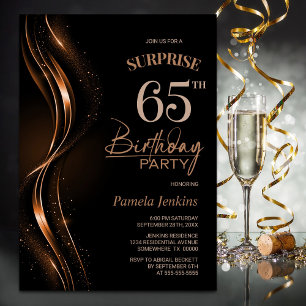 Surprise Black Orange 65th Birthday Party Invitation