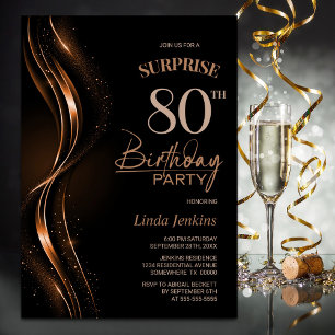 Surprise Black Orange 80th Birthday Party Invitation