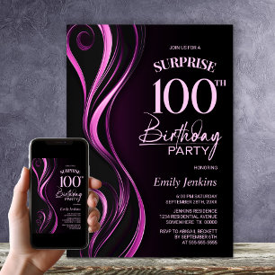 Surprise Black Pink 100th Birthday Party Invitation