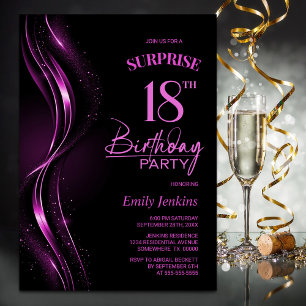 Surprise Black Pink 18th Birthday Party Invitation
