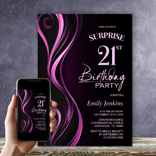 Surprise Black Pink 21st Birthday Party Invitation