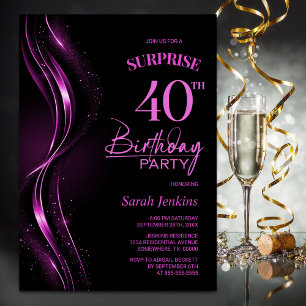 Surprise Black Pink 40th Birthday Party Invitation