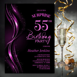 Surprise Black Pink 55th Birthday Party Invitation