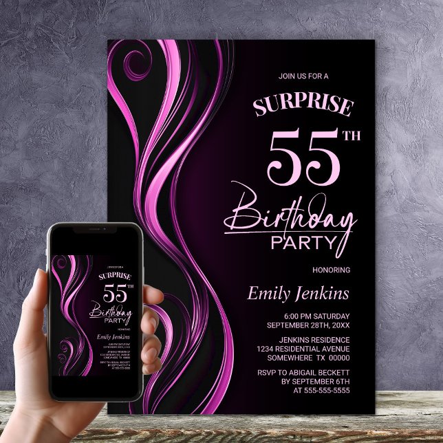 Surprise Black Pink 55th Birthday Party Invitation (Creator Uploaded)
