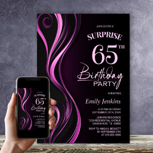 Surprise Black Pink 65th Birthday Party Invitation