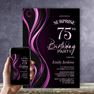Surprise Black Pink 75th Birthday Party Invitation