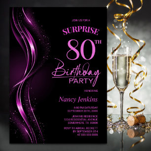 Surprise Black Pink 80th Birthday Party Invitation