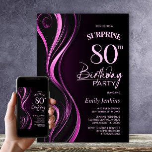 Surprise Black Pink 80th Birthday Party Invitation