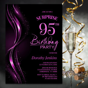 Surprise Black Pink 95th Birthday Party Invitation