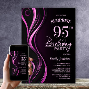 Surprise Black Pink 95th Birthday Party Invitation