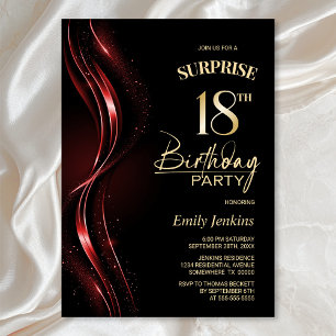 Surprise Black Red 18th Birthday Party Invitation