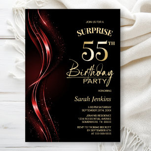 Surprise Black Red 55th Birthday Party Invitation