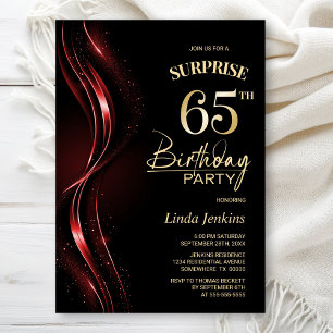 Surprise Black Red 65th Birthday Party Invitation
