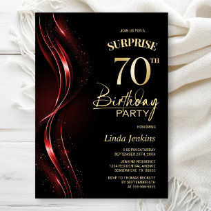 Surprise Black Red 70th Birthday Party Invitation