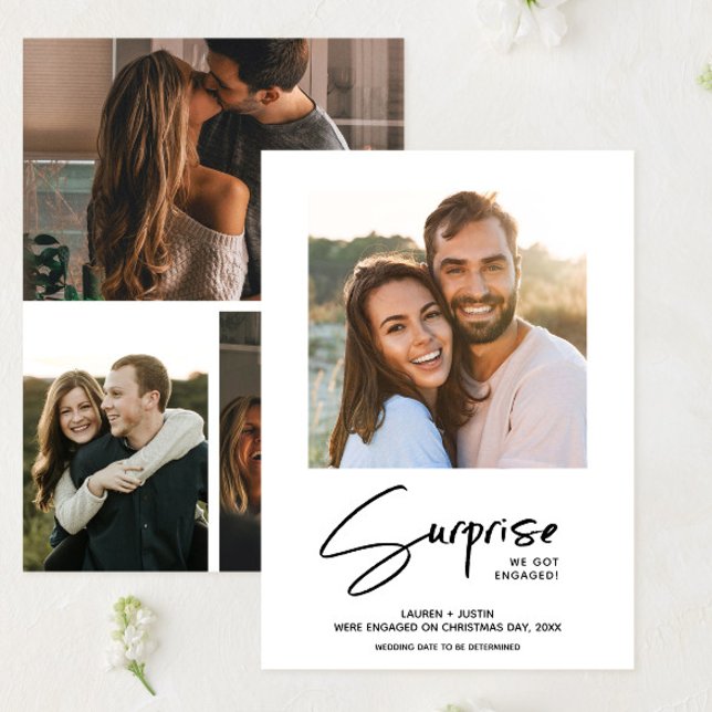 Surprise Black & White 4 Photo Engagement Invitation (Creator Uploaded)