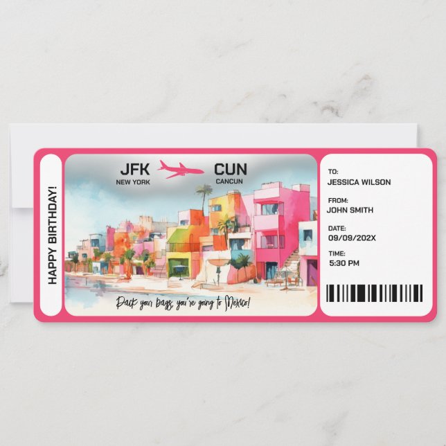 Surprise Boarding Pass Ticket Mexico Invitation (Front)