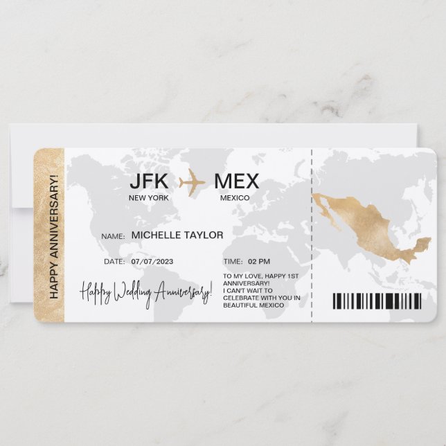 Surprise Boarding Pass Trip Ticket Mexico Invitation (Front)