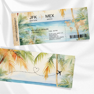 Surprise Boarding Pass Trip Ticket Palm Caribbean Invitation