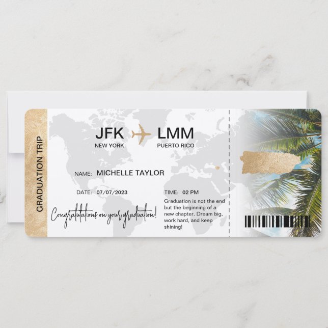 Surprise Boarding Pass Trip Ticket Puerto Rico Invitation (Front)