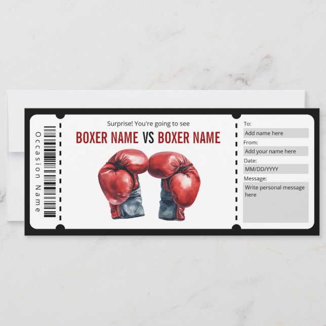 Surprise Boxing Match Ticket Gift Certificate Invitation (Front)