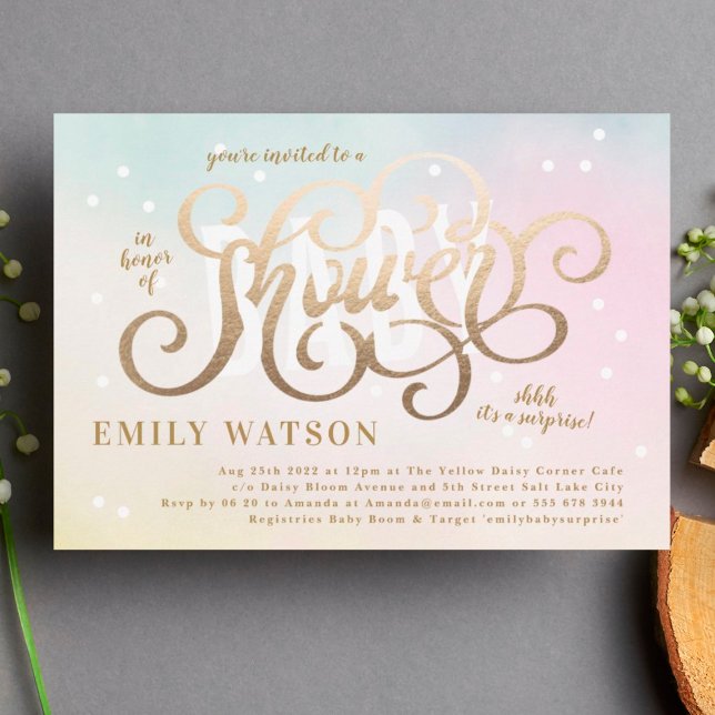 Surprise Boy or Girl Gold Lettering Baby Shower Invitation (Creator Uploaded)