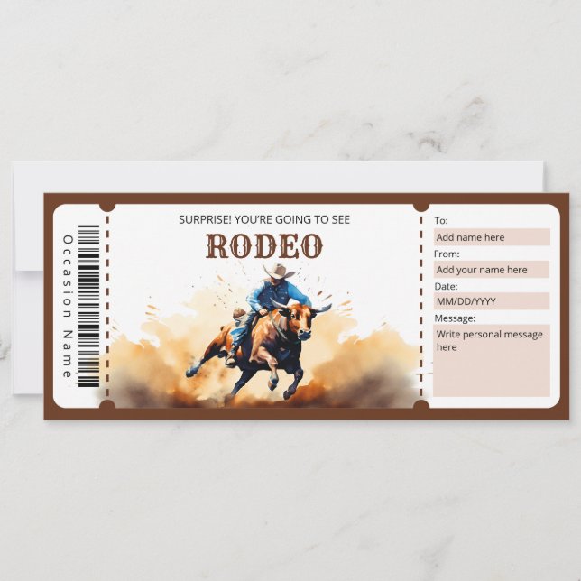 Surprise Bull Rodeo Ticket Gift Certificate Invitation (Front)