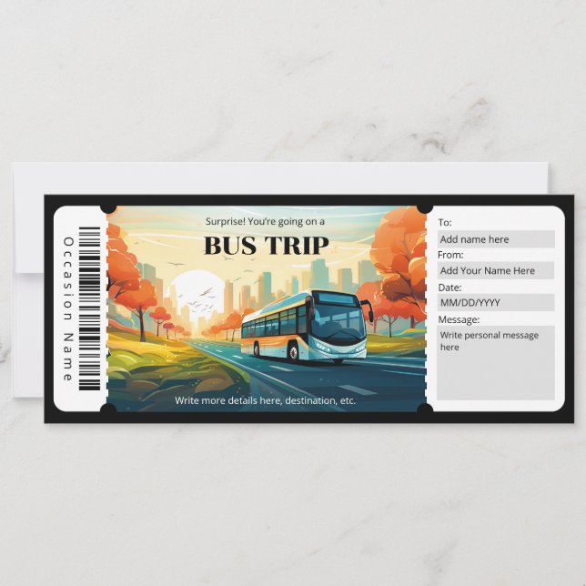 Surprise Bus Ticket Gift Certificate Invitation (Front)