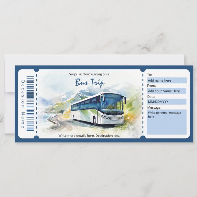 Surprise Bus Ticket Gift Certificate Invitation (Front)