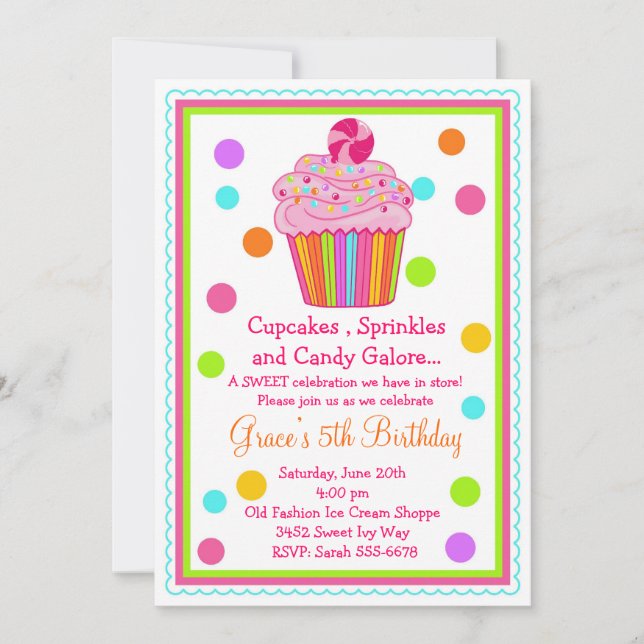 Surprise  Candy Cupcake Birthday Invitation (Front)