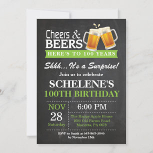 Surprise Cheers and Beers 100th Birthday Invitation