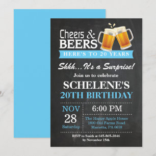 Surprise Cheers and Beers 20th Birthday Invitation