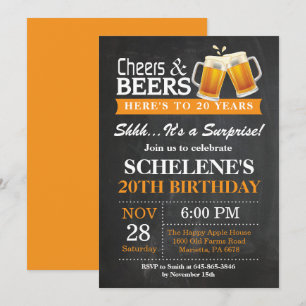 Surprise Cheers and Beers 20th Birthday Invitation