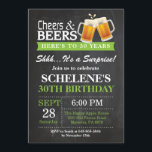 Surprise Cheers and Beers 30th Birthday Invitation<br><div class="desc">Surprise Cheers and Beers 30th Birthday Invitation Card. Adult Birthday. Green. 16th 18th 21st 30th 40th 50th 60th 70th 80th 90th 100th. Any Age. For further customisation,  please click the "Customise it" button and use our design tool to modify this template.</div>