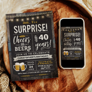 Surprise Cheers and Beers 40th Birthday Invitation