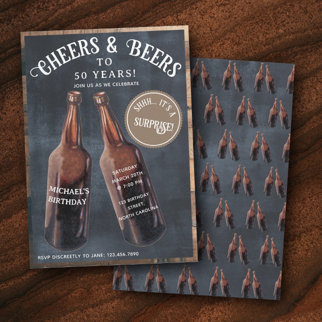 Surprise Cheers and Beers 50th Birthday Invitation (Surprise Cheers and Beers 50th Birthday Invitation)
