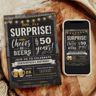 Surprise Cheers and Beers 50th Birthday Invitation