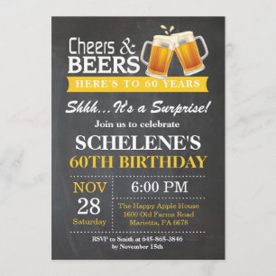 Surprise Cheers and Beers 60th Birthday Invitation