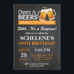 Surprise Cheers and Beers 60th Birthday Invitation<br><div class="desc">Surprise Cheers and Beers 60th Birthday Invitation Card. Adult Birthday. Orange. 16th 18th 21st 30th 40th 50th 60th 70th 80th 90th 100th. Any Age. For further customisation,  please click the "Customise it" button and use our design tool to modify this template.</div>