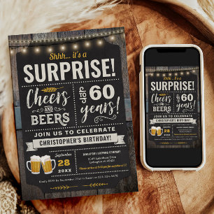 Surprise Cheers and Beers 60th Birthday Invitation